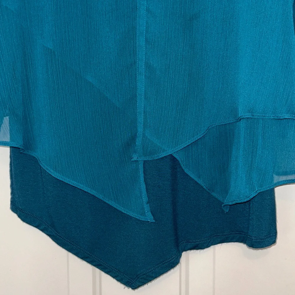 Apt. 9 Layered V-Neck Women’s Top M Teal NWT Pullover Sheer Sleeve Casual